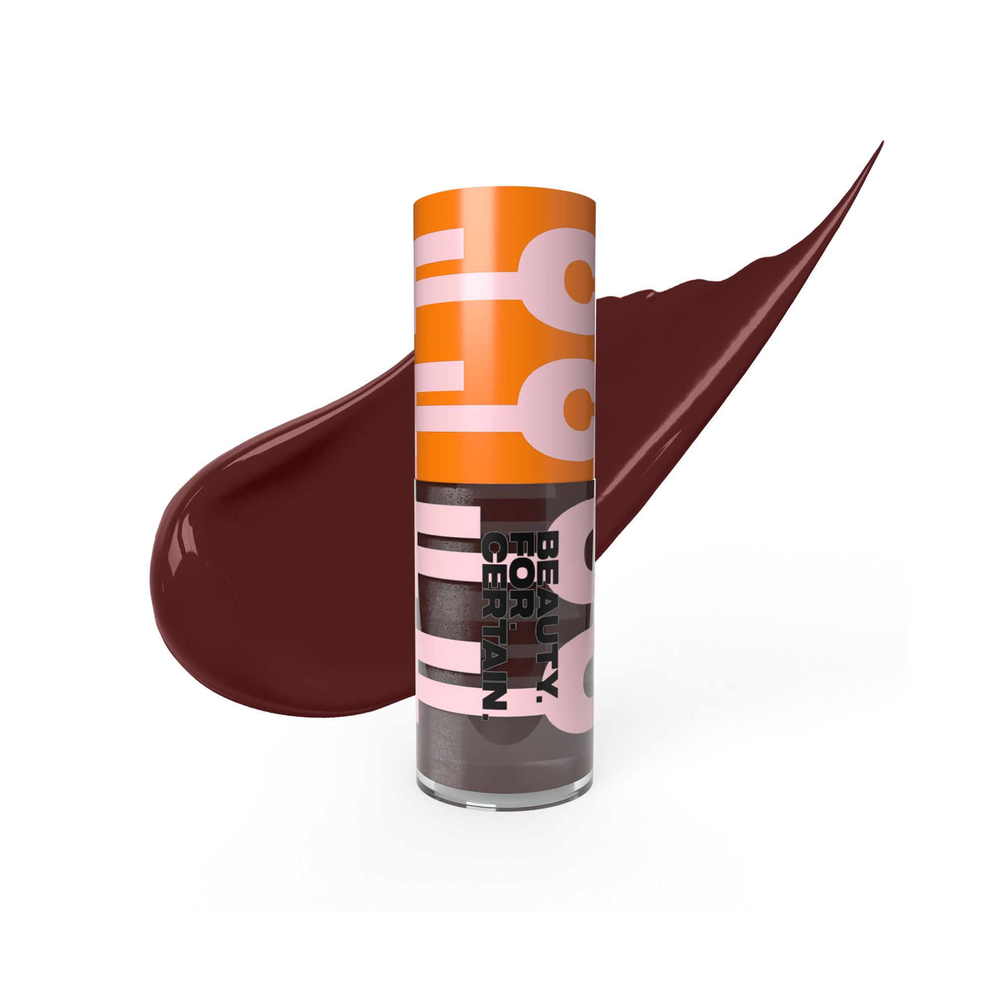 Component with swatch for Beauty. For. Certain. Matte Liquid Lipstick #23 Mahogany.
